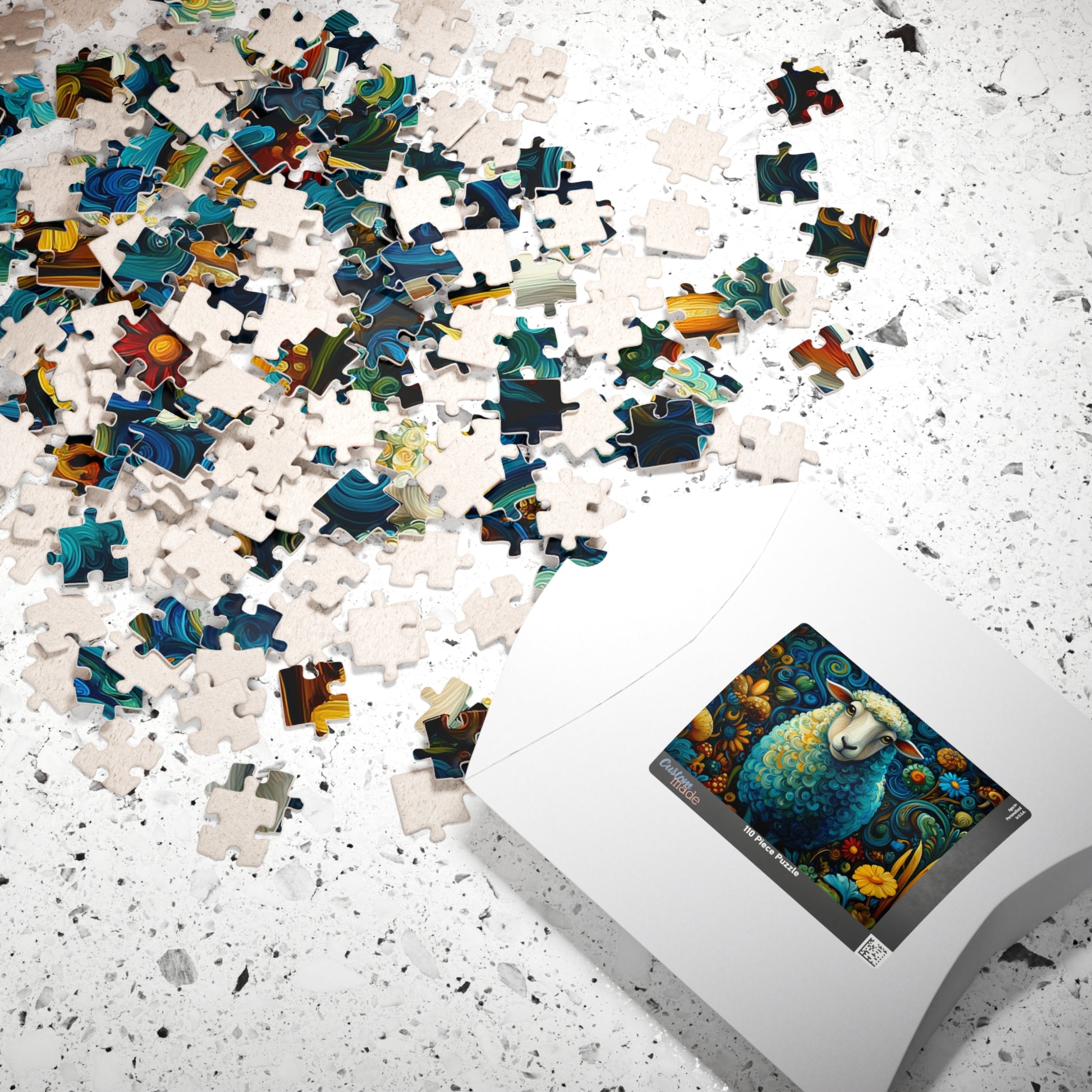 Colorful Sheepscape Puzzle 110/252/500 Piece Jigsaw | Whimsical Floral Sheep Art Puzzle The Puzzle Chest