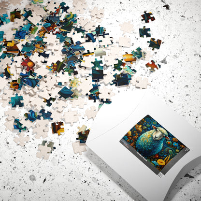 Colorful Sheepscape Puzzle 110/252/500 Piece Jigsaw | Whimsical Floral Sheep Art Puzzle The Puzzle Chest