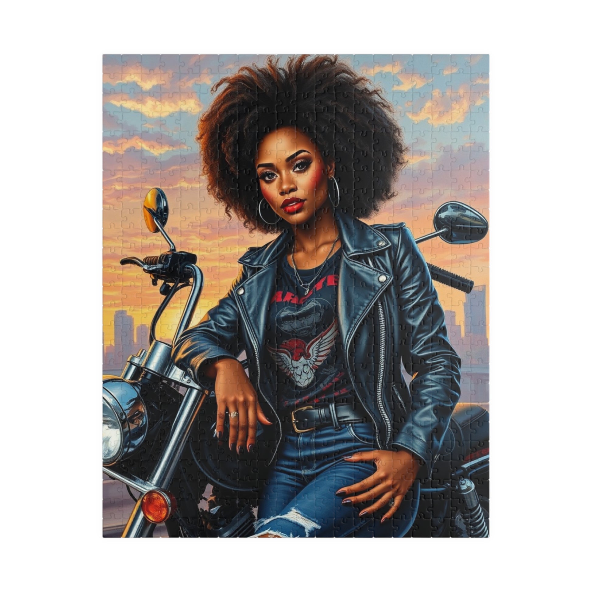 Motorcycle Chic Puzzle - 110, 252, 520, 1014-Piece African American Woman, Perfect Gift for Bikers, Adventurers, and Puzzle Enthusiasts 520 pcs (Vertical) Puzzle The Puzzle Chest