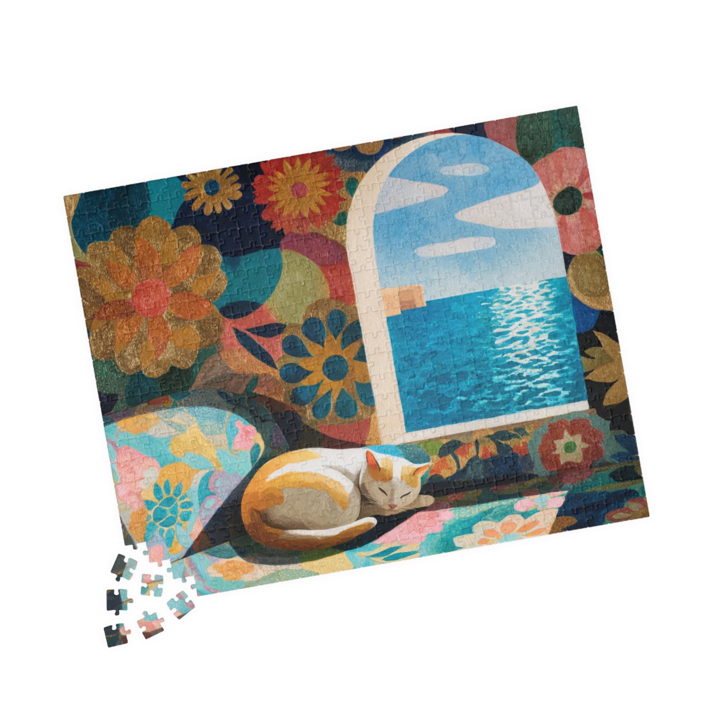 Matisse’s Dream Cat – Seaside Fauvist Cat Jigsaw Puzzle, Animal Theme Artistic Puzzle for Adults 520 pcs (Horizontal) Puzzle The Puzzle Chest