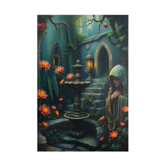 Gothic Garden Puzzle, Mysterious Bioluminescent Flowers & Stone Statues, 520-Piece Jigsaw, Dark Fantasy Art, Mystery Garden Puzzle, Fantasy 1014 pcs (Vertical) Puzzle The Puzzle Chest