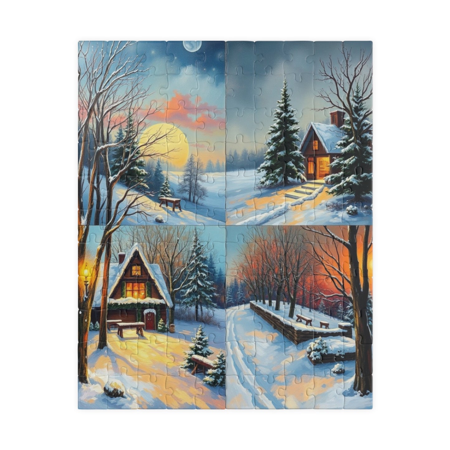 Puzzle, Winter Scene Jigsaw, Four-Quadrant Collage, 110-1014 pieces, Christmas Gift, Snowy Decor, Holiday Puzzle, Family Fun Activity, 110 pcs (Vertical) Puzzle The Puzzle Chest