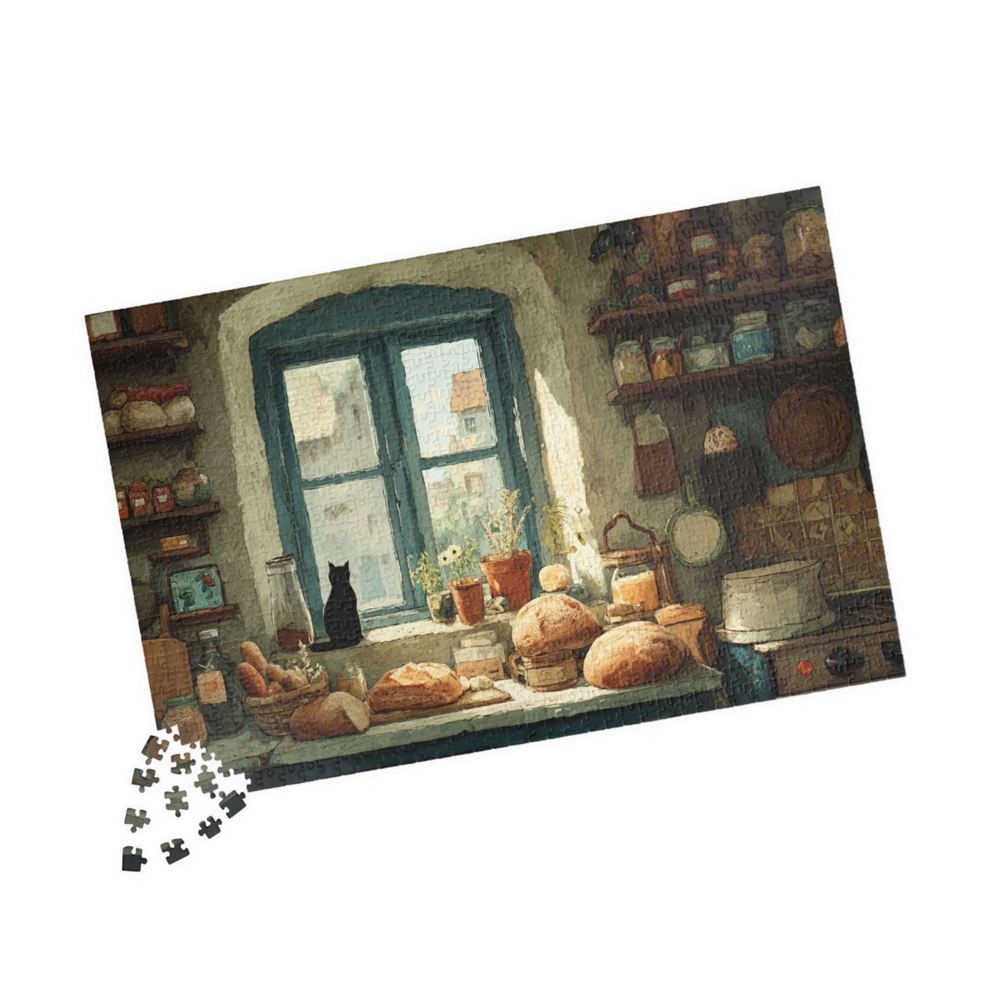 Cozy Kitchen Scene Cat on Windowsill Puzzle - Animal Themed Brain Teaser