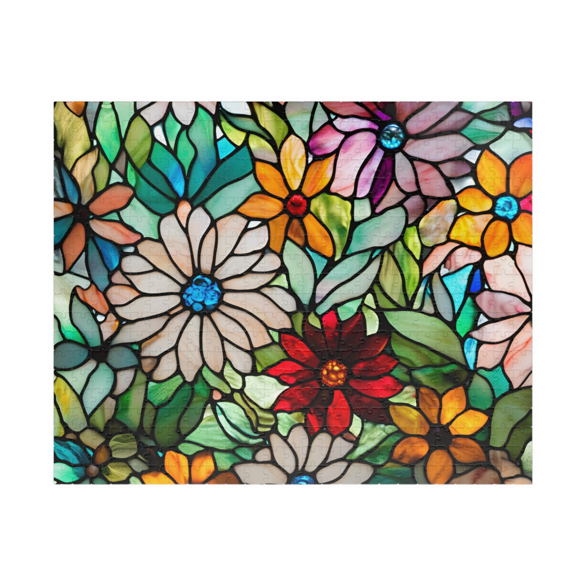 Floral Stained Glass Puzzle, Colorful Art Jigsaw Game for Adults, Puzzle Lover Gift for Friend, Family Game Night, Mindful Activity 520 pcs (Horizontal) Puzzle The Puzzle Chest