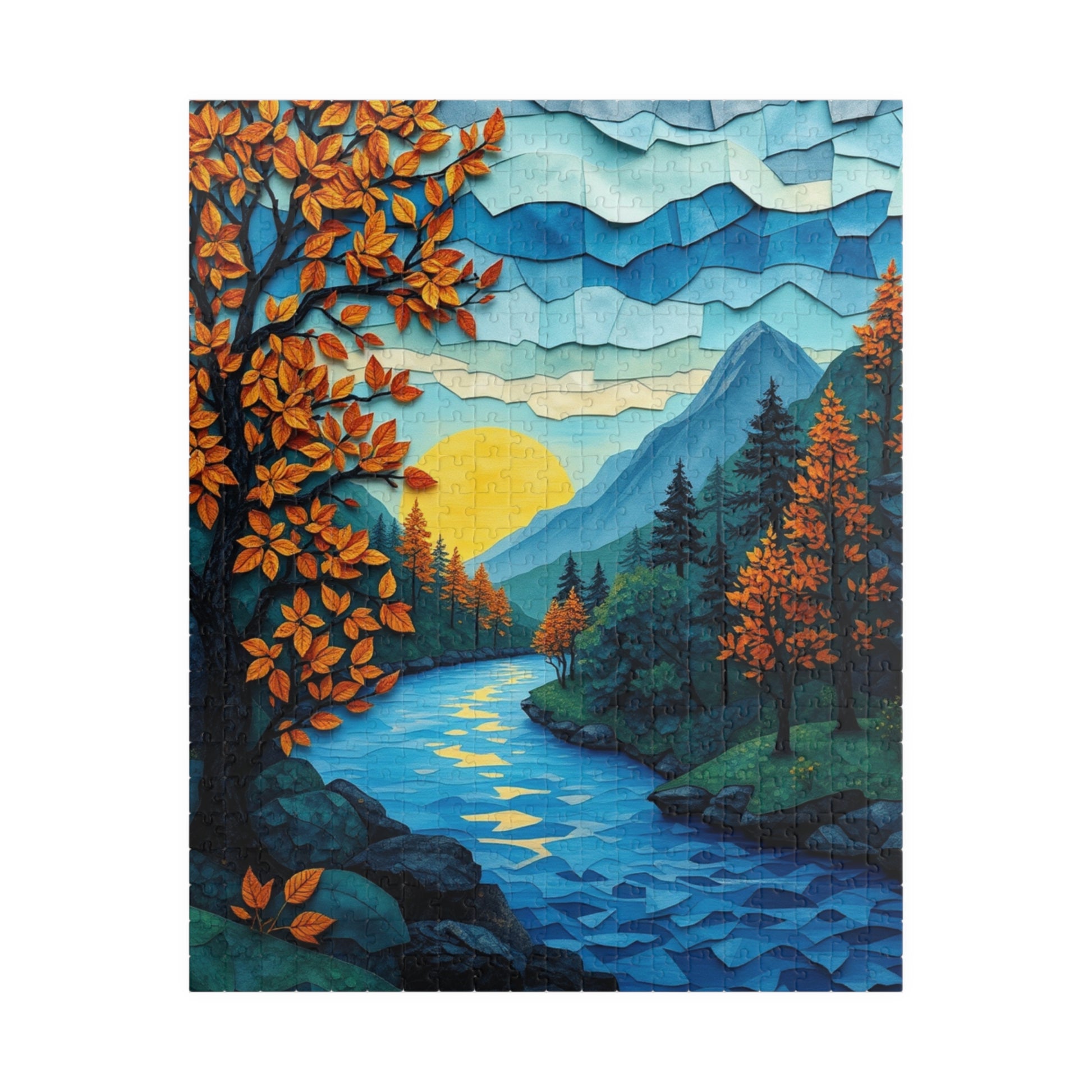 Mosaic Autumn Sunrise Landscape Jigsaw Puzzle, Fun Family Activity, Gift for Nature Enthusiasts 520 pcs (Vertical) Puzzle The Puzzle Chest