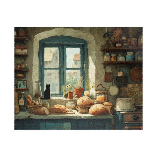 Cozy Kitchen Scene Cat on Windowsill Puzzle - Animal Themed Brain Teaser