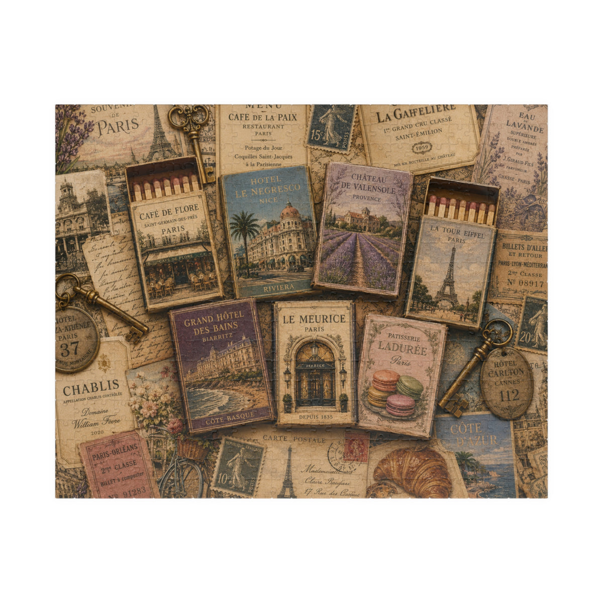 Vintage France Matchbook Puzzle | Paris Travel Memorabilia Jigsaw | French Café Collection Challenge | European Nostalgia Puzzle The Puzzle Chest