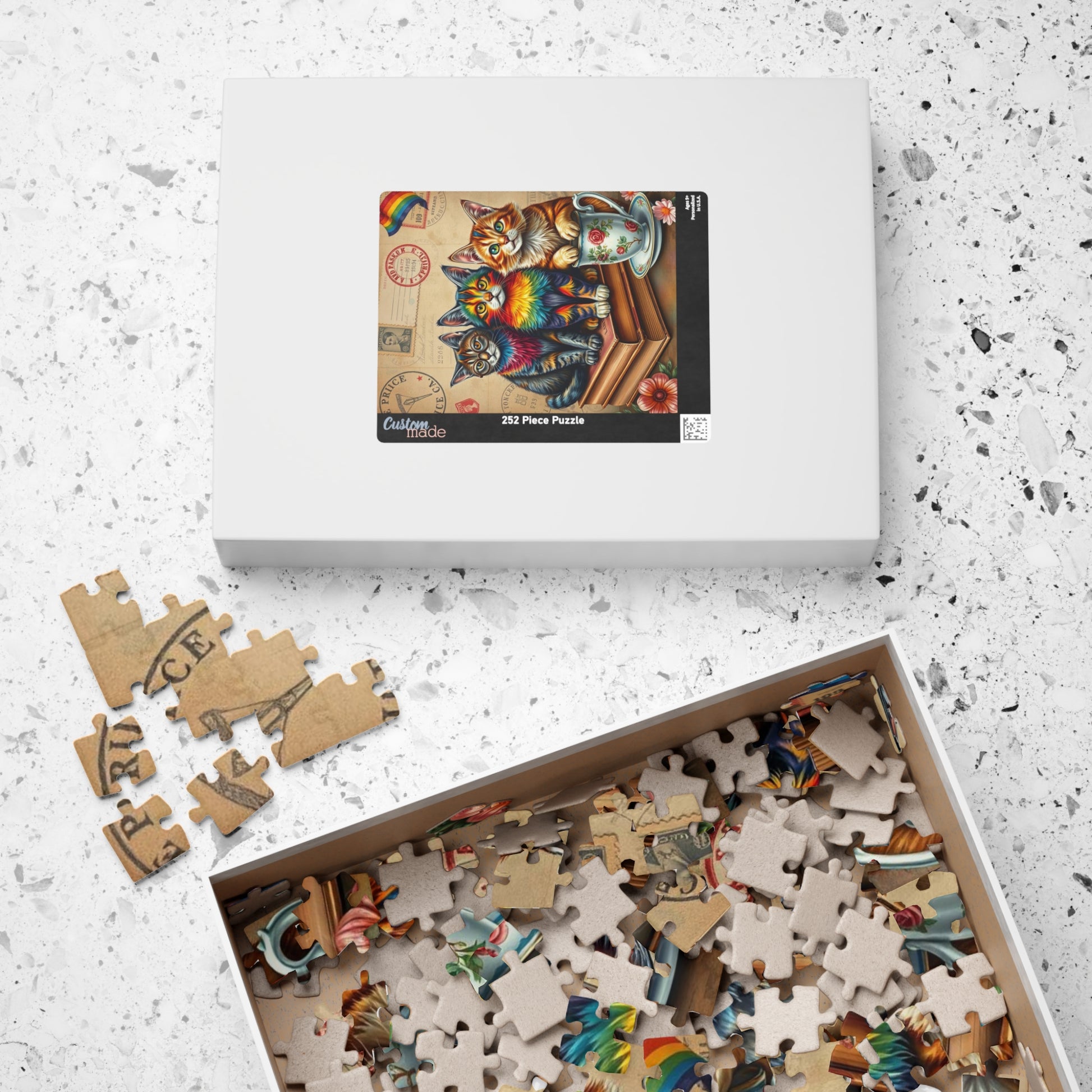 Postcards and Paws Jigsaw Puzzle, Pride Rainbow Cats Vintage Puzzle Art for Fun Family Activity, Cat Lover Gift, Cozy Night In, Brain Teaser Puzzle The Puzzle Chest