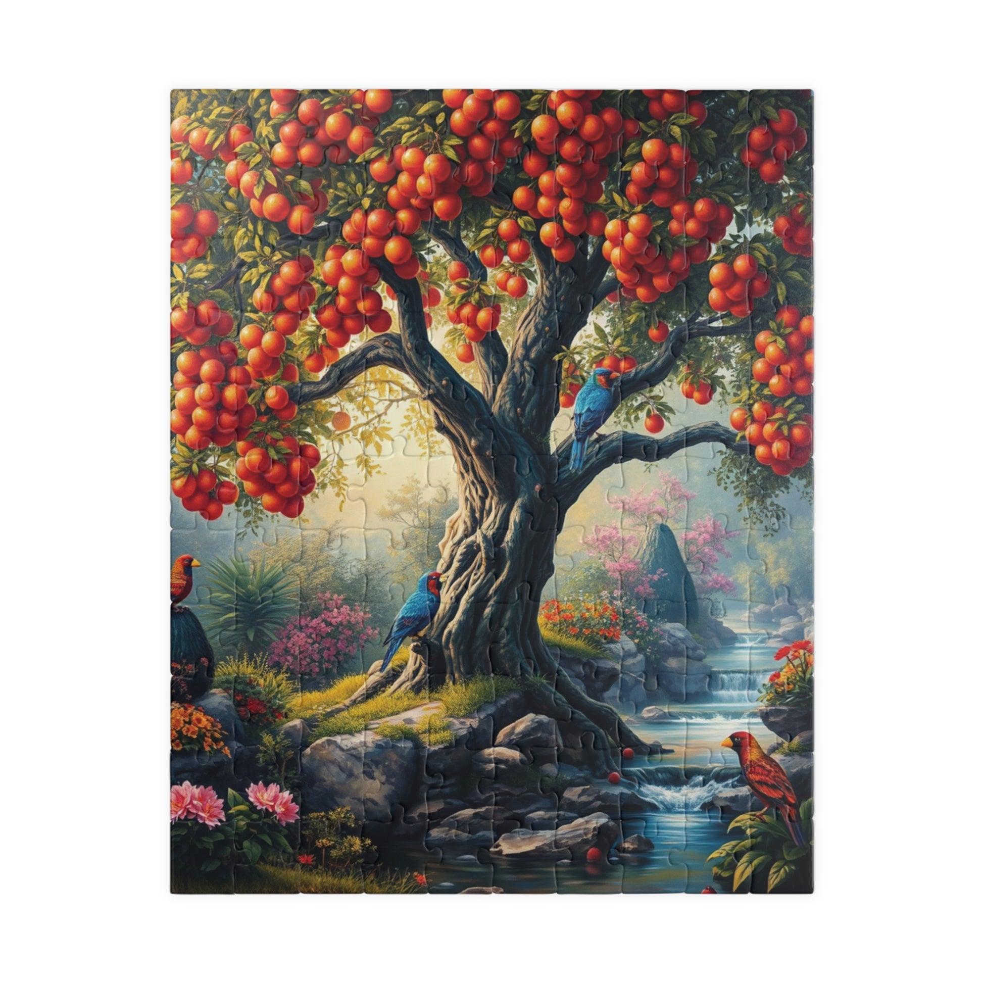 Garden of Eden Puzzle, Serene Biblical Scene (110, 252, 520, 1014 Pieces), Fruit Tree Stream Birds Flowers, Jigsaw Game Brain Teaser, Home 110 pcs (Vertical) Puzzle The Puzzle Chest