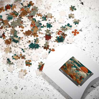Afrocentric Black Art Jigsaw Puzzle - Sharecroppers in Golden Fields with Quilt-Pattern Sky Puzzle The Puzzle Chest