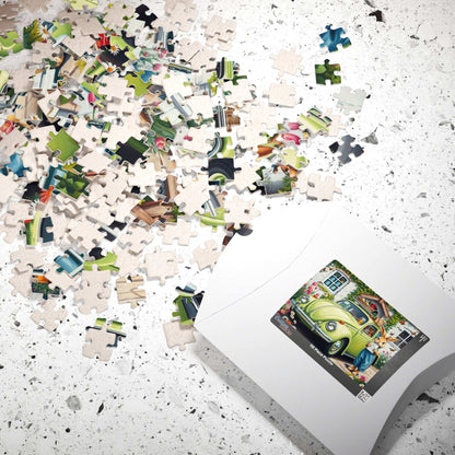 Springtime Garden Delivery Vintage Car Puzzle, Classic Retro Auto Jigsaw Game with Easter Rabbit Puzzle The Puzzle Chest