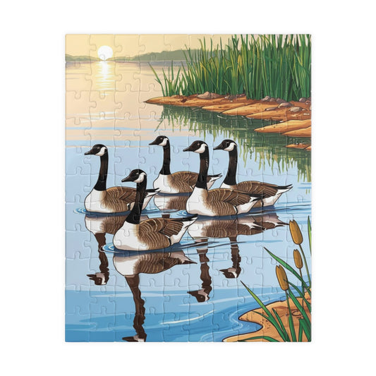 Puzzle, Geese Gliding Across Glassy Lake, 110 252 520 1014-Piece Sunrise Jigsaw Game, Relaxing Activity, Bird Lovers Gift, Wildlife Puzzle 110 pcs (Vertical) Puzzle The Puzzle Chest