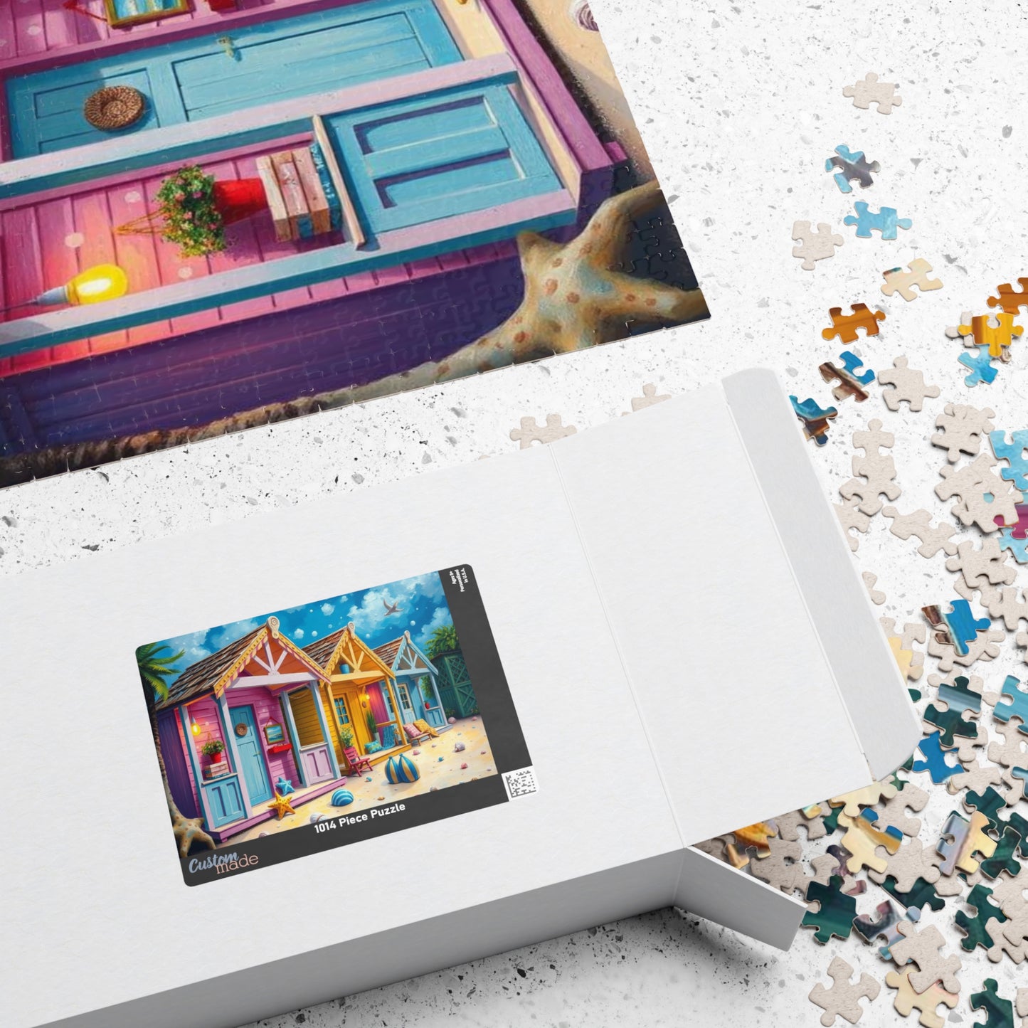 Beach Puzzle with Pastel Huts, Coastal Jigsaw Puzzle for Adult, 110-1014 Pieces Seaside Puzzle Fun Family Game, Friend Gift for Puzzle Lover Puzzle The Puzzle Chest