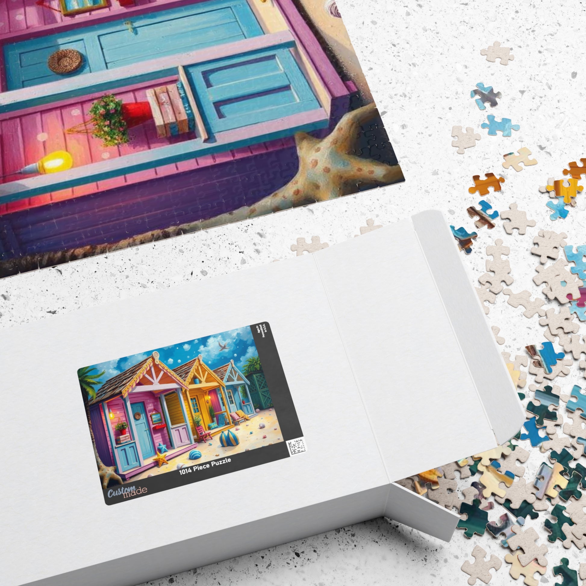 Beach Puzzle with Pastel Huts, Coastal Jigsaw Puzzle for Adult, 110-1014 Pieces Seaside Puzzle Fun Family Game, Friend Gift for Puzzle Lover Puzzle The Puzzle Chest