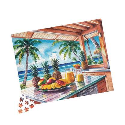 Tropical Island Jigsaw Puzzle, 110, 252, 520, 1014-Piece, Beach Kitchen Scene, Fruit Platter Ocean View Palm Trees, Puzzle Enthusiast Gift Puzzle The Puzzle Chest