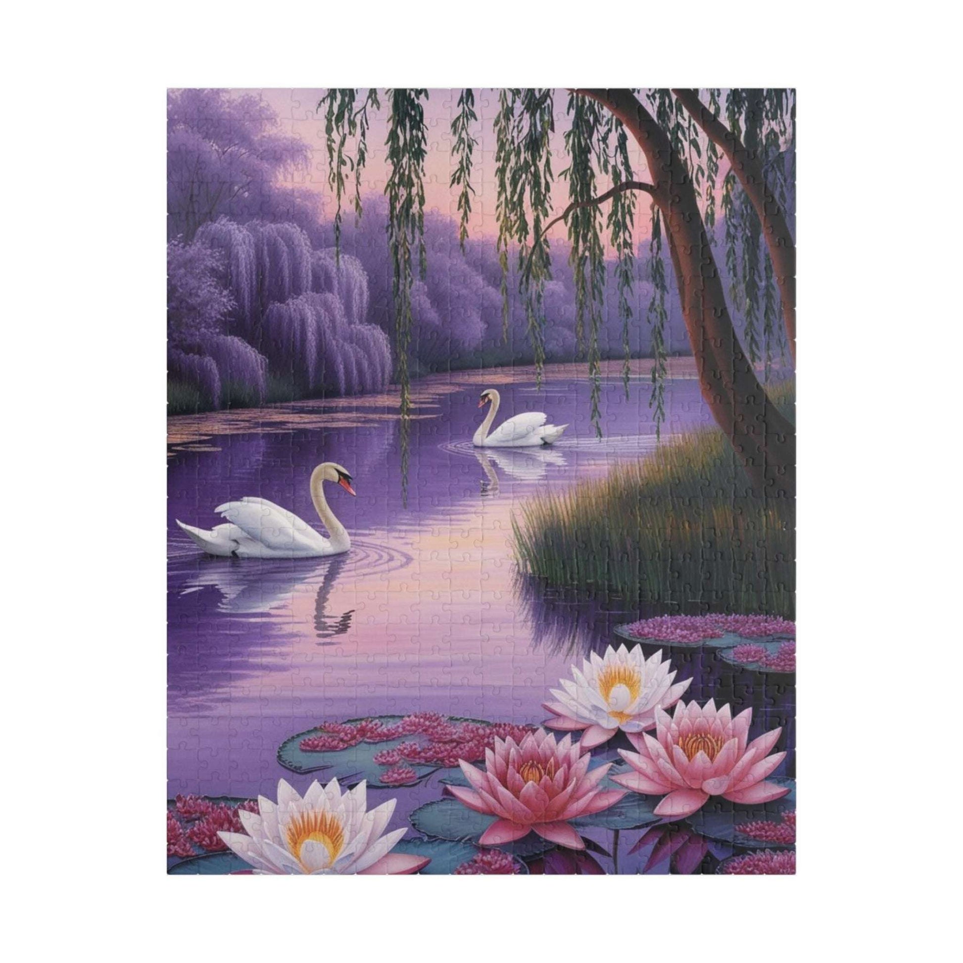 Serene Landscape Puzzle - Swans and Water Lilies - 110, 252, 520, 1014-piece, Gift for Nature Lovers, Family Fun 520 pcs (Vertical) Puzzle The Puzzle Chest