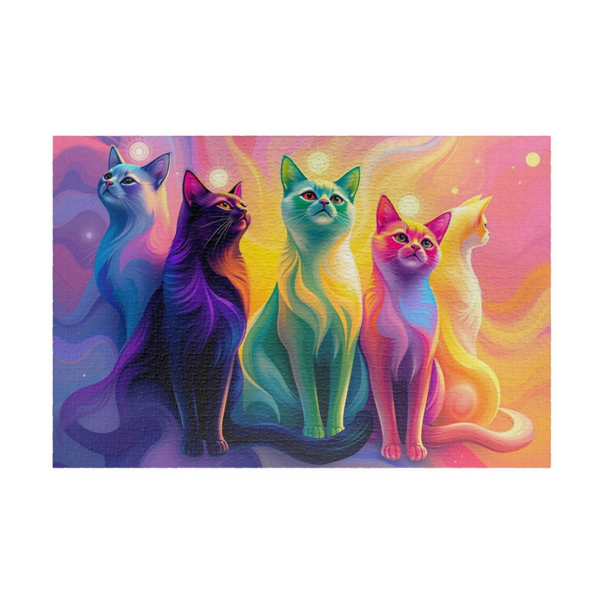 Abstract Cat Jigsaw Puzzle with Rainbow Gradient and Light Aura, Animal Artwork for Art Lover Collector Hobbyist, Best Unique Gift, Colorful 1014 pcs (Horizontal) Puzzle The Puzzle Chest