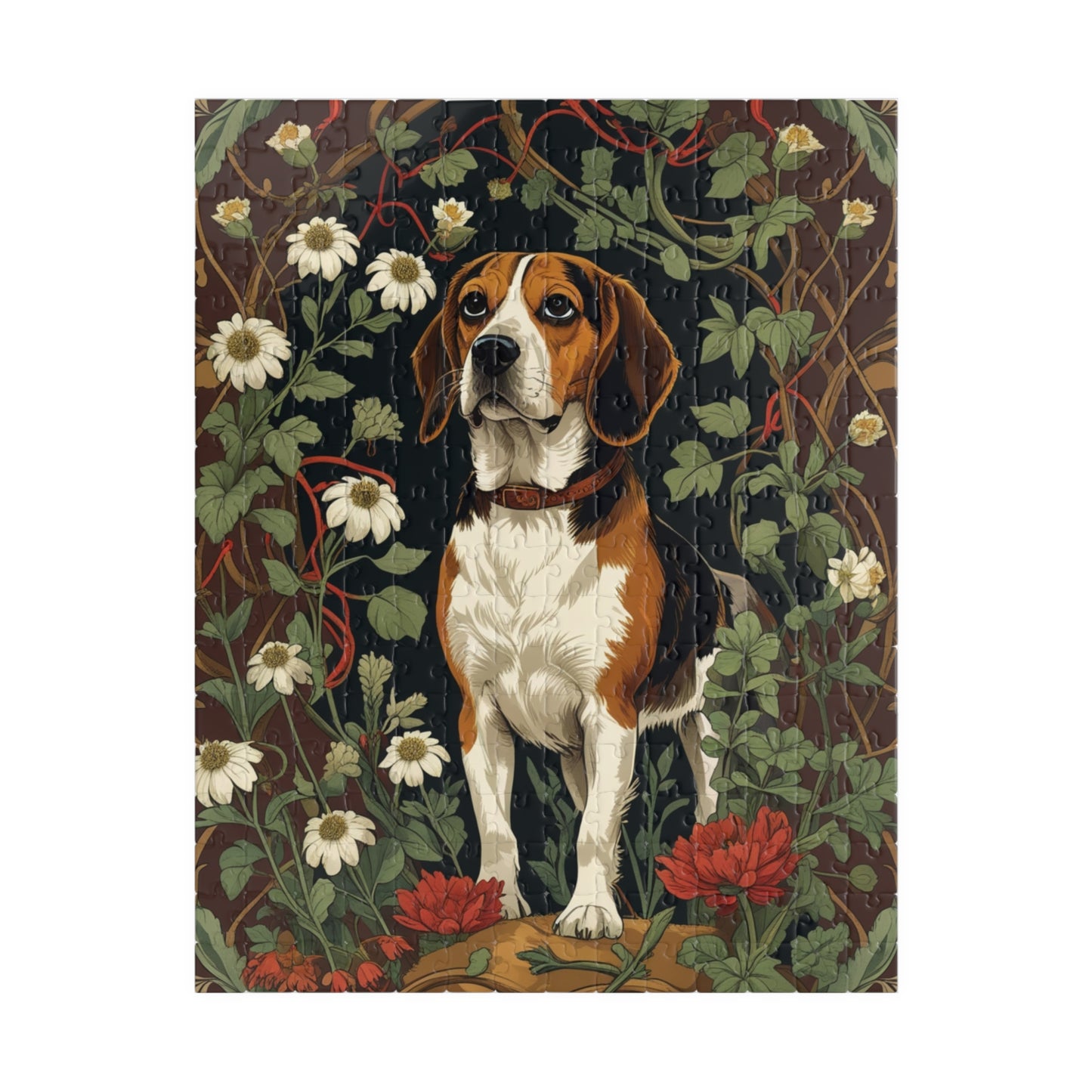 Vintage Beagle Jigsaw Puzzle, Woodland Forest Floral Flower Dog Theme Game, Indoor Fun Family Friendly Activity, Pet Owner Gift, Animal Love 252 pcs (Vertical) Puzzle The Puzzle Chest