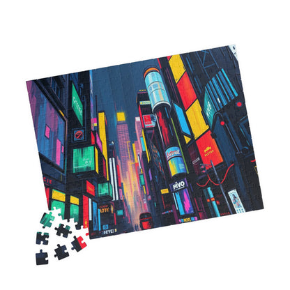 Neon City Abstract Puzzle, Urban Skyline Jigsaw Mindful Game for Adults Puzzle The Puzzle Chest