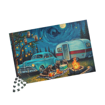 Cozy Camping Jigsaw Puzzle with Raccoons and Owls, Solo Fun or Family Game, Nature Vibes, Holiday Birthday Gift for Friends, 110-1014-piece Puzzle The Puzzle Chest