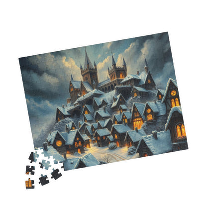Gothic Hearths Winter Village Jigsaw Puzzle, Gothic Art Print of Enchanting Winter Castle, Puzzle Lover Gift for Dark Fantasy Enthusiasts Puzzle The Puzzle Chest