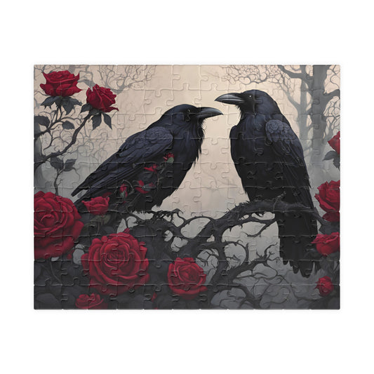 Gothic Raven and Crimson Roses Puzzle, Hauntingly Beautiful Dark Fantasy Art Jigsaw Game, Mind Challenge, Artistic Hobby, Puzzle Lover Gift 110 pcs (Horizontal) The Puzzle Chest