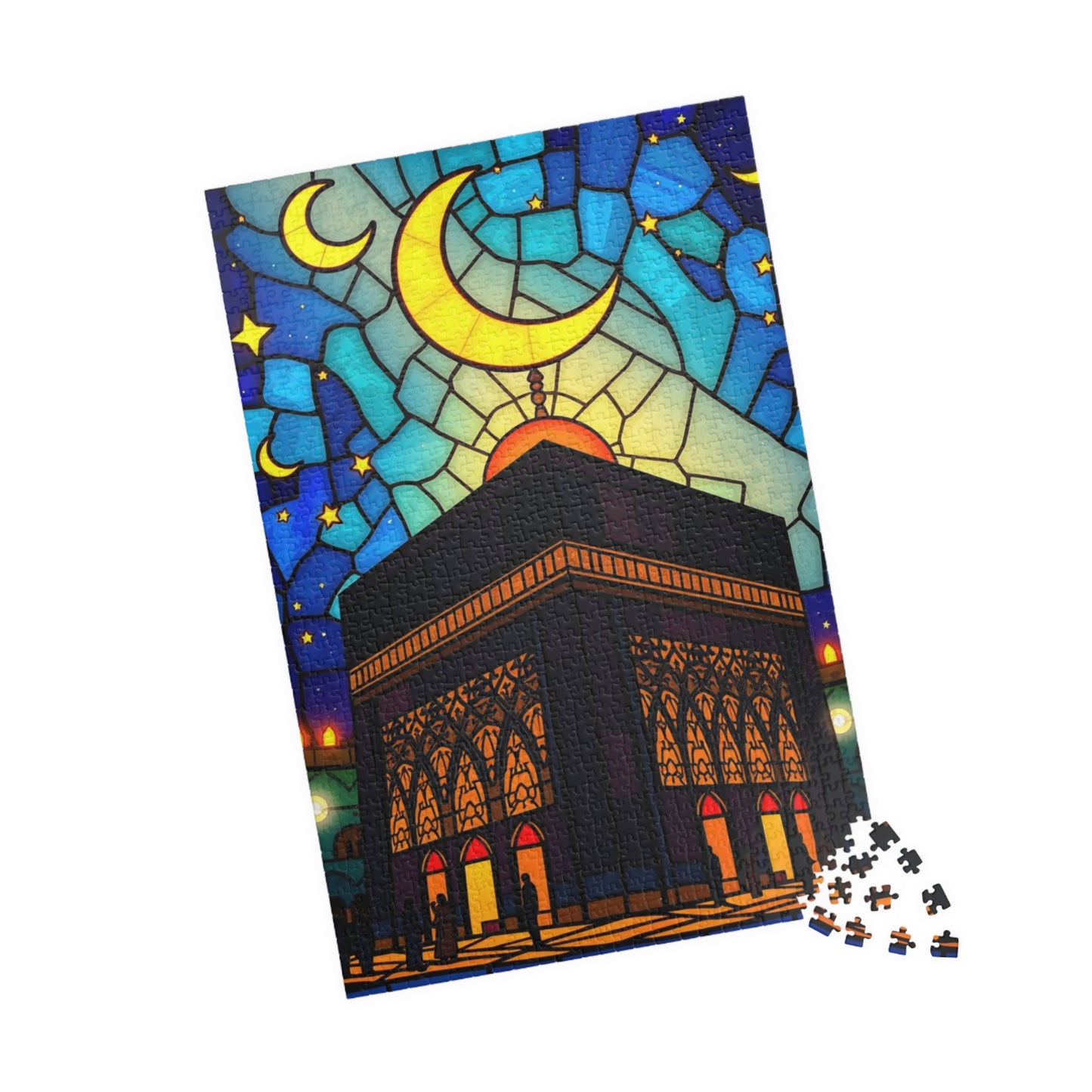 Kaaba at Night Puzzle, Stained Glass Style, Famous Historical Islamic Landmark, Family Friendly Game, Puzzle Lover Faith-Based Gift