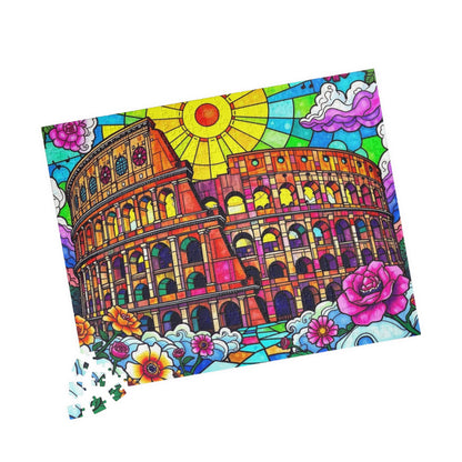 Colosseum Landmark Jigsaw Puzzle, Stained Glass Style, Ancient Rome Italy, Creative Activity Fun Family Game, Gift for Traveler Lover Puzzle The Puzzle Chest