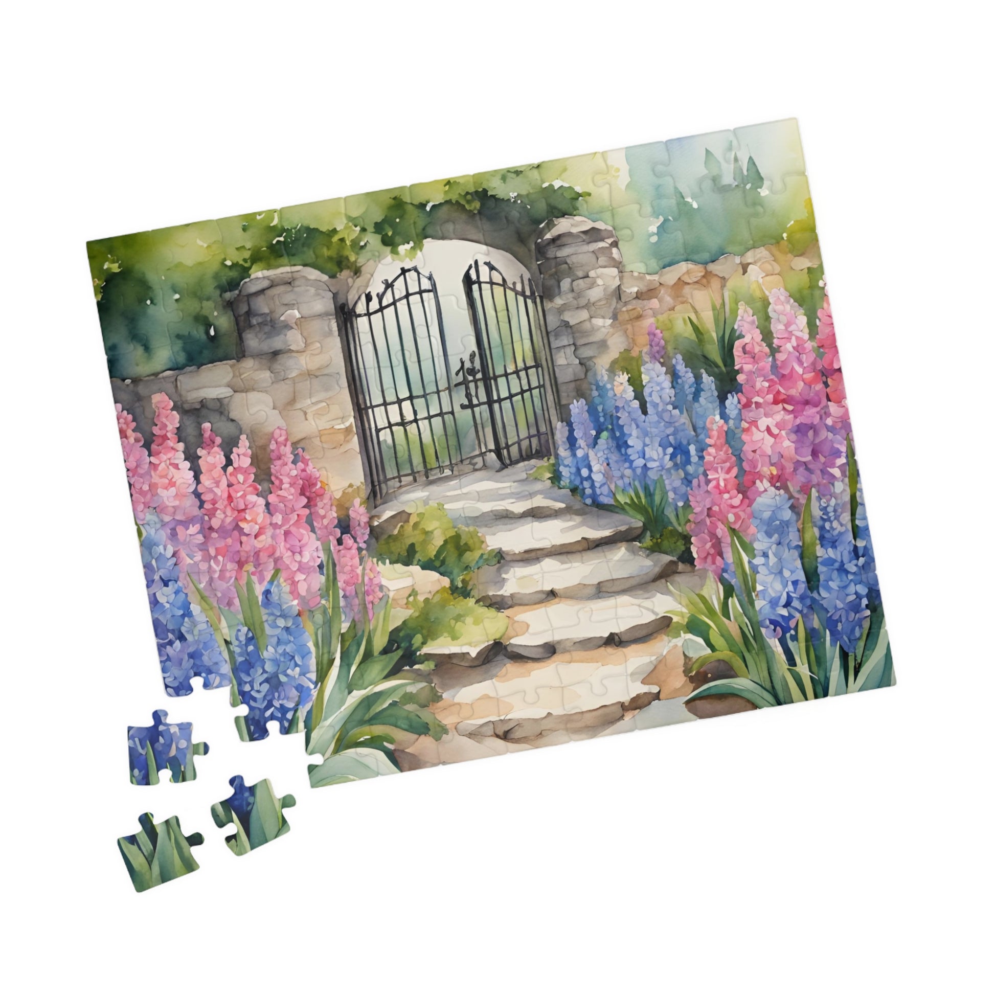 Jigsaw Puzzle, Stone Pathway Hyacinth Garden Scene, 110 252 520 1014-piece, Gift for Gardeners, Relaxing Hobby, Mindfulness Activity, Mental Puzzle The Puzzle Chest