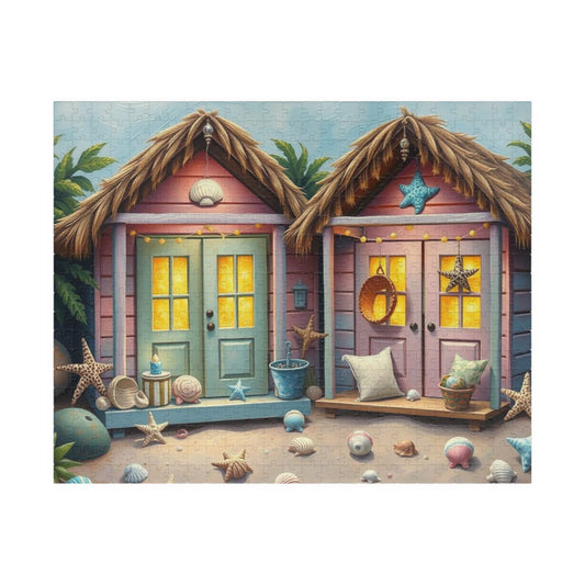 Seaside Charm Jigsaw Puzzle - Pastel Beach Huts, 110/252/520/1014-Piece Summer Vibes Beach House Puzzle for Fun, Gifts, Mental Stimulation 520 pcs (Horizontal) Puzzle The Puzzle Chest
