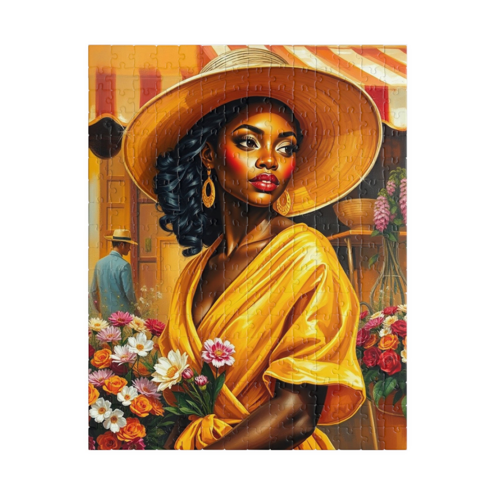 Colorful African American Puzzle Art - Beautiful Black Woman in Yellow Dress, 110-1014 pieces, Gift for Art Lovers, Home Decor, Puzzle Night 252 pcs (Vertical) Puzzle The Puzzle Chest