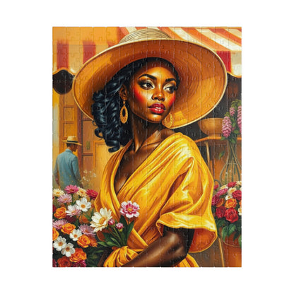 Colorful African American Puzzle Art - Beautiful Black Woman in Yellow Dress, 110-1014 pieces, Gift for Art Lovers, Home Decor, Puzzle Night 252 pcs (Vertical) Puzzle The Puzzle Chest