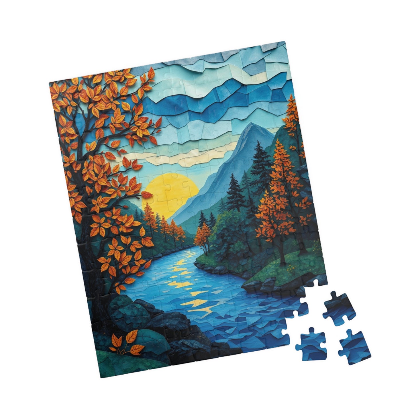 Mosaic Autumn Sunrise Landscape Jigsaw Puzzle, Fun Family Activity, Gift for Nature Enthusiasts Puzzle The Puzzle Chest