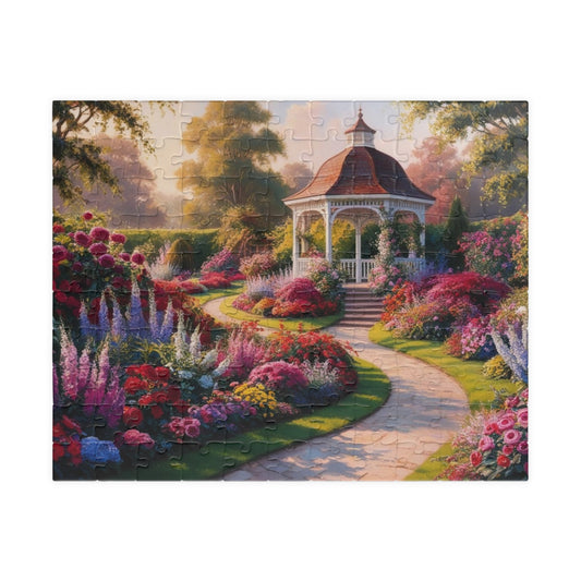 Garden Gazebo Puzzle - 110, 252, 520, 1014-piece Floral Landscape Jigsaw Game, Family Activity, Best Nature Lover Gift, Hobby 110 pcs (Horizontal) Puzzle The Puzzle Chest
