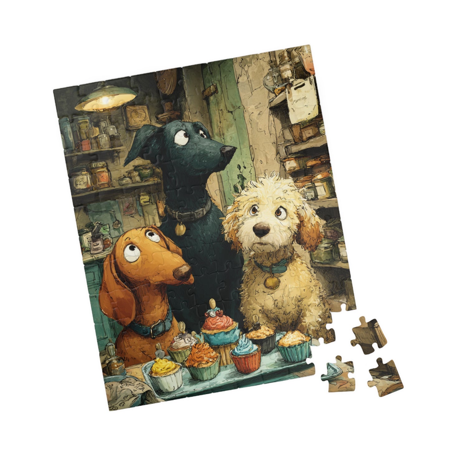 Whimsical Pet Puzzle - Cute Dog Friends, Baking Animal Themed Game for Family Night, Gift for Animal Lover, Indoor Activity 110 pcs (Vertical) Puzzle The Puzzle Chest
