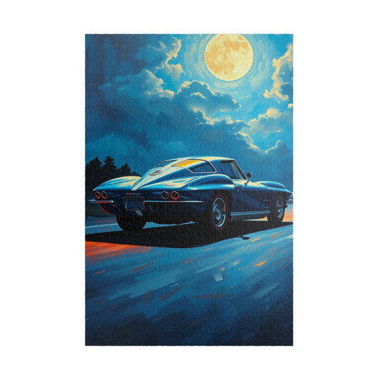 Classic Car Puzzle - Vintage Blue 1963 Corvette, Retro Auto Jigsaw Game, Nostalgic Gift for Car Enthusiasts, Family Fun, Men's Gift 1014 pcs (Vertical) Puzzle The Puzzle Chest