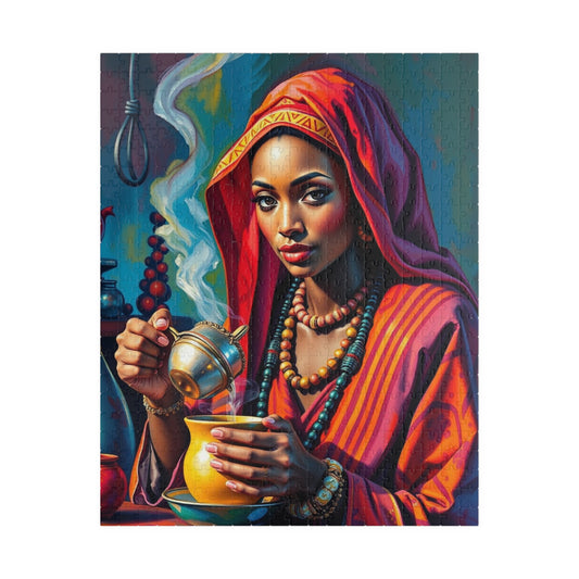 Cultural Puzzle Ethiopian Woman Performing Coffee Ceremony, Traditional Mystical Art, Family Friendly Jigsaw Game, Puzzle Enthusiast Gift 520 pcs (Vertical) Puzzle The Puzzle Chest