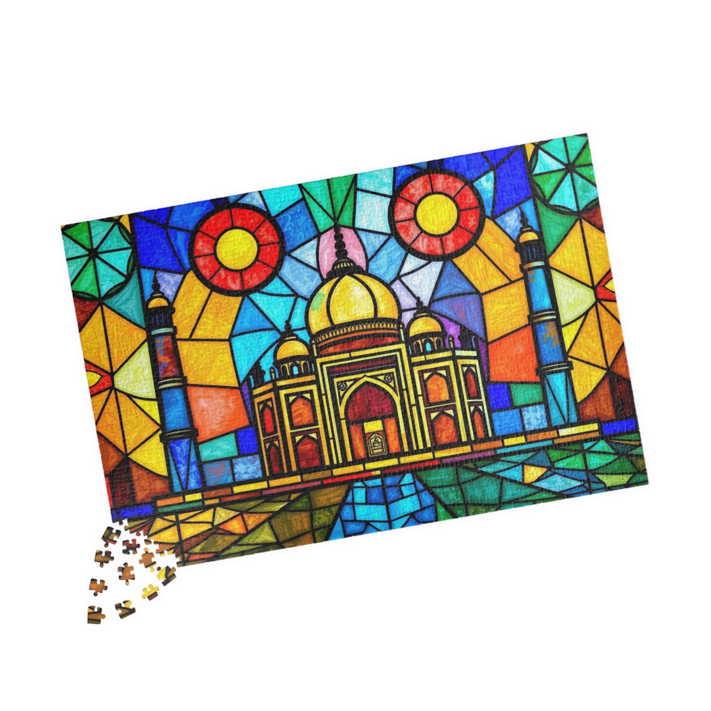 Taj Mahal Jigsaw Puzzle, Stained Glass Style Iconic Landmark Tabletop Game, Family Entertainment Quiet Time Activity, Hobby Puzzle Lover Puzzle The Puzzle Chest