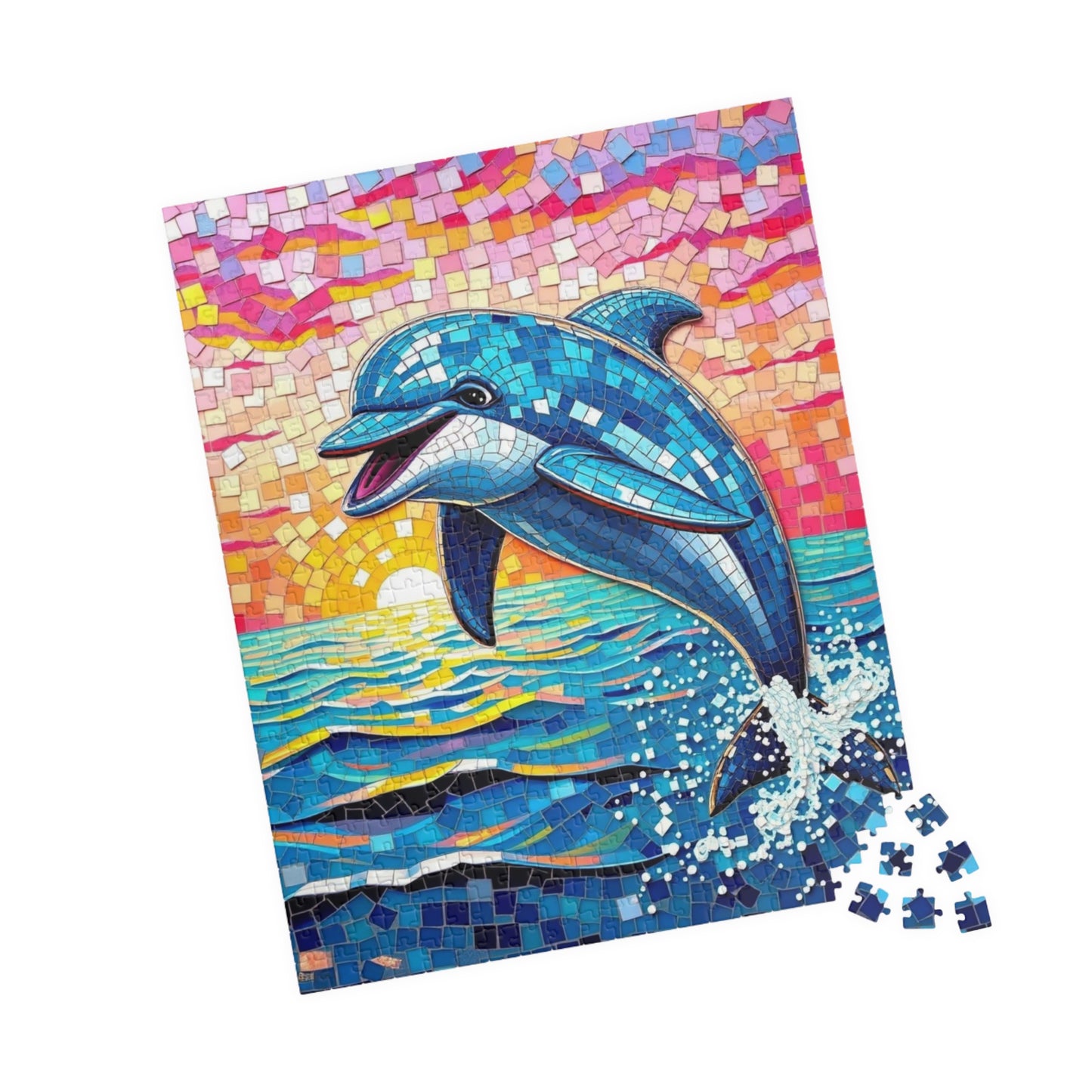Iridescent Dolphin Mosaic Puzzle, Colorful Artistic Ocean Sunset Jigsaw Game for Adults, Ideal Gift for Sea Animal and Ocean Lover Puzzle The Puzzle Chest