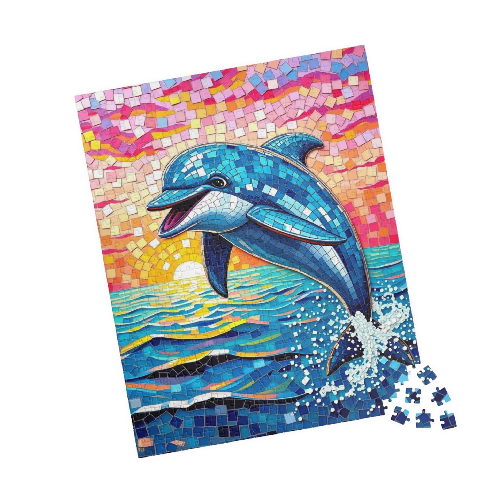 Iridescent Dolphin Mosaic Puzzle, Colorful Artistic Ocean Sunset Jigsaw Game for Adults, Ideal Gift for Sea Animal and Ocean Lover Puzzle The Puzzle Chest