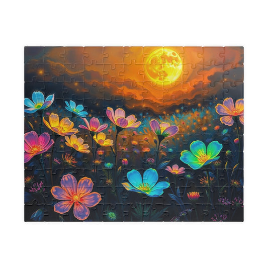 Flower Sunset Jigsaw Puzzle, Relaxing Night Sky Floral Artwork, Indoor Home Entertainment, Mindfulness Activity, Gift for Friends and Family 110 pcs (Horizontal) Puzzle The Puzzle Chest
