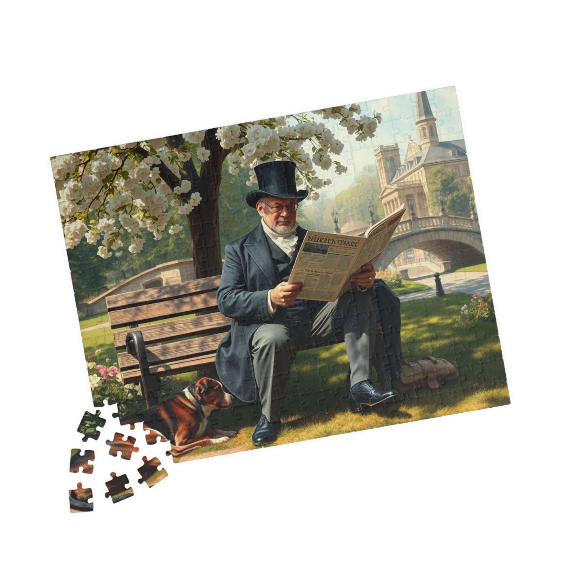 Victorian Gentleman Reading Newspaper in Park - 19th Century Pastoral Scene Jigsaw Puzzle 252 pcs (Horizontal) Puzzle The Puzzle Chest