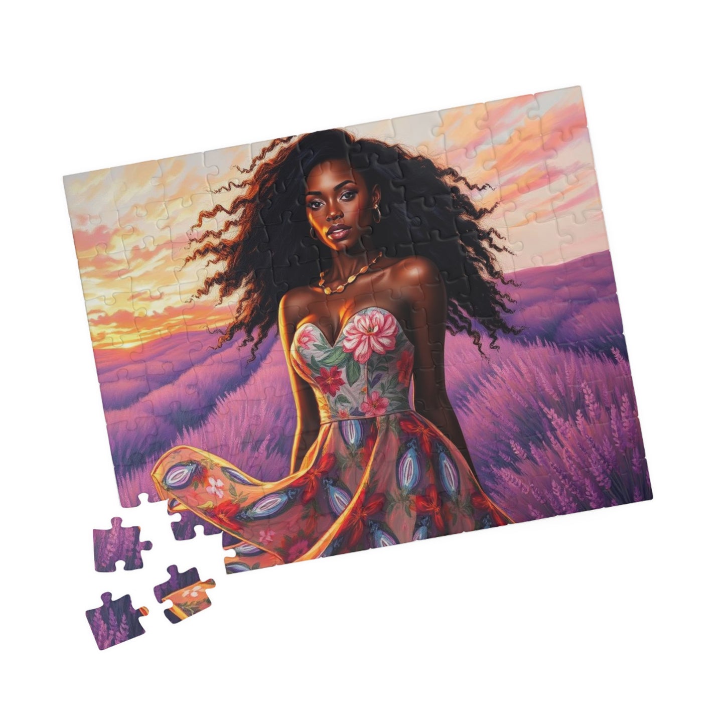 Floral Black Woman Art Puzzle - Lavender Field Jigsaw Game, Gift for Flower Lover, Home Entertainment, Family Fun, Art Enthusiast Puzzle The Puzzle Chest