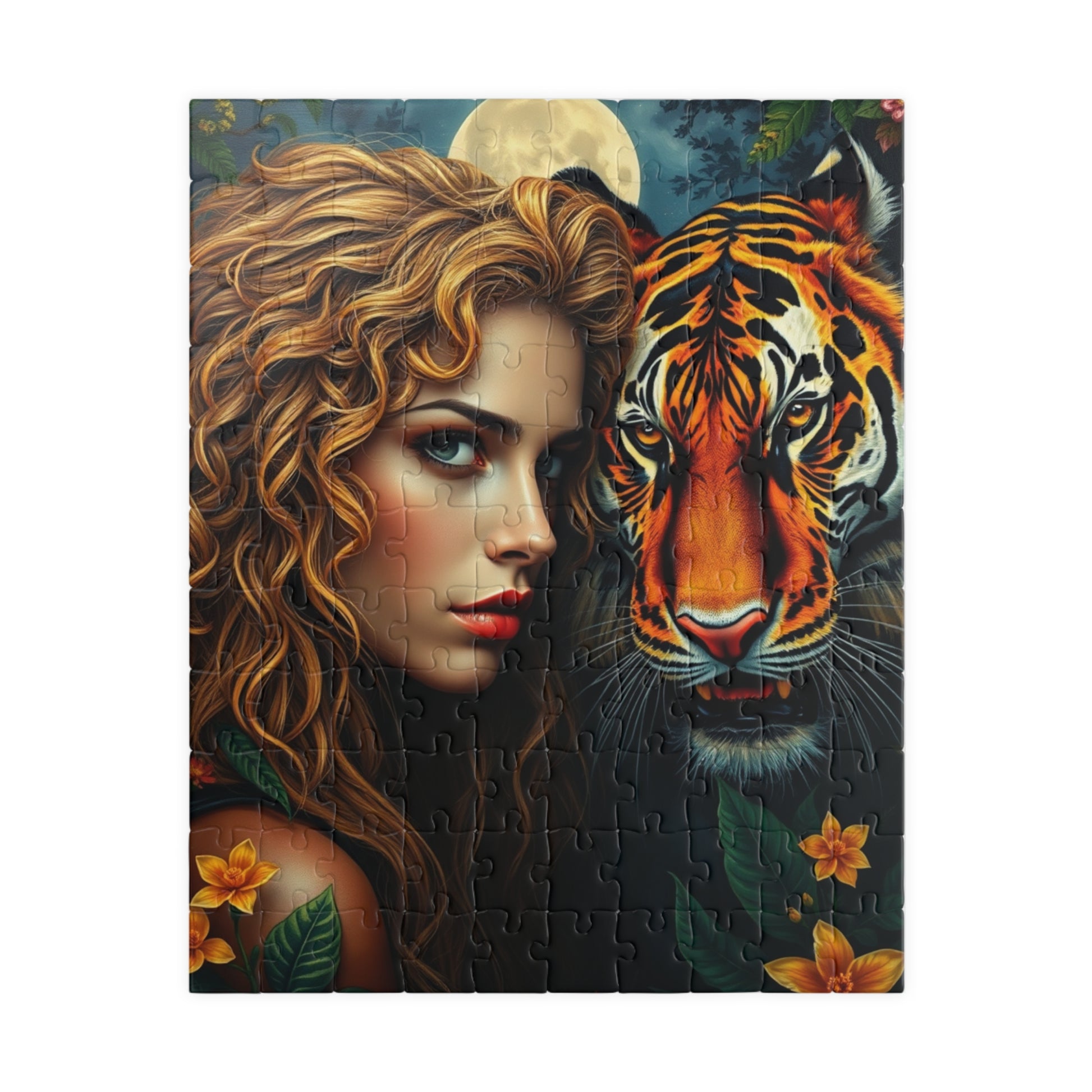 Tiger and Beauty Puzzle, Animal Art Adult Jigsaw Game for Relaxation, Home Entertainment, Creative Gift Idea Nature Lover, Family Game Night 110 pcs (Vertical) Puzzle The Puzzle Chest