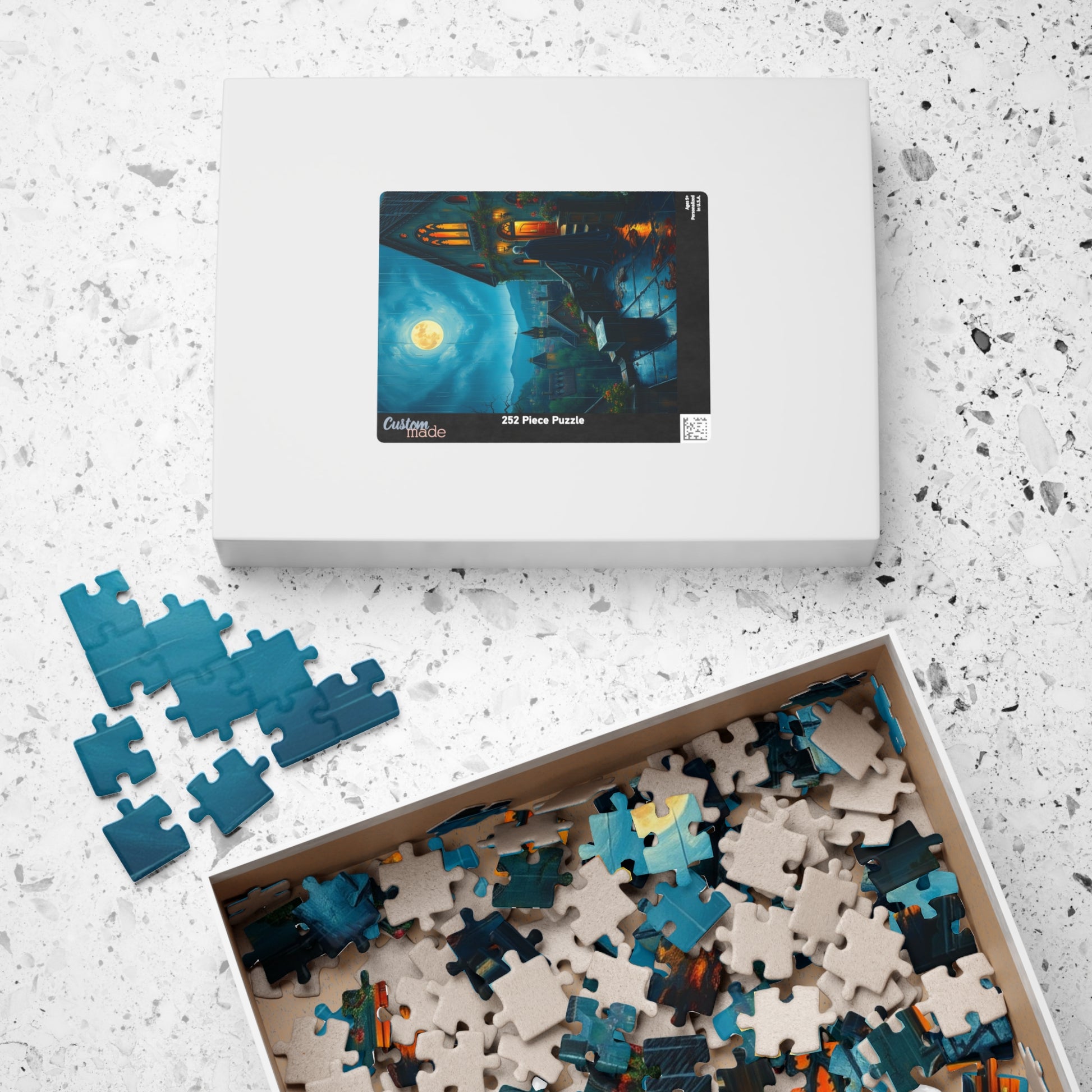 Gothic Vampire Puzzle, Rainy Night Manor Overlooking a Moonlit Village, Dark Fantasy Jigsaw Game, Gift for Lovers of Supernatural Lore Puzzle The Puzzle Chest