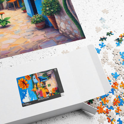 Mexican Village Jigsaw Puzzle, 110 252 520 1014 Pieces, Colorful Houses Milagros Marigolds Blue Sky, Gift for Puzzle Enthusiasts, Mindful Puzzle The Puzzle Chest