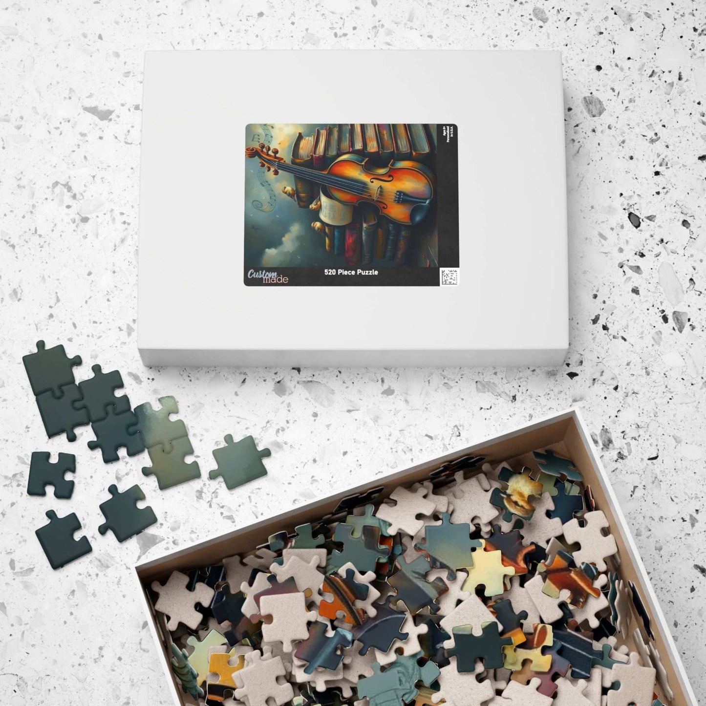 Violin and Storybooks Jigsaw Puzzle with Birds and Music Notes - Gift for Musician, Book Lover, or Teacher, Musical Instrument Puzzle