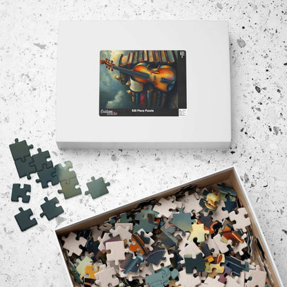 Violin and Storybooks Jigsaw Puzzle with Birds and Music Notes - Gift for Musician, Book Lover, or Teacher, Musical Instrument Puzzle
