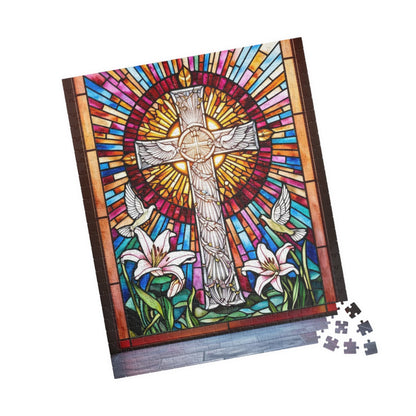 Stained Glass Cross Puzzle (110, 252, 520, 1014-piece), Faith-Based Religious Jigsaw Game, Colorful Puzzle for Christians and Puzzle Lovers