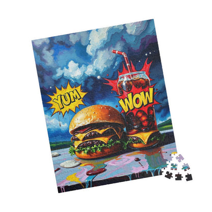 Colorful Foodie Puzzle - Yum Wow Burger and Drink Pop Art Jigsaw Puzzle for Adults, Fun Gift for Food Lovers, Game Night, Family Activity Puzzle The Puzzle Chest